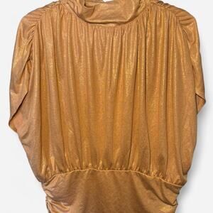Maeve Women Large Gold Metallic Blouse Stylish Shimmer